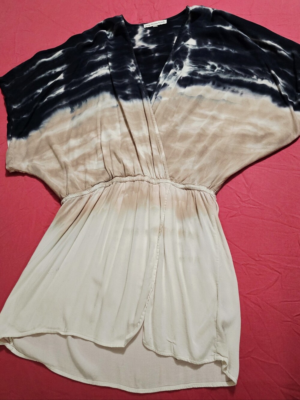 Young Fabulous & Broke Pink White Blue Short Sleeve Faux Wrap Blouse Boho TieDye